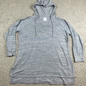 Sunday Womens Gray Metallic Hi Low Hem Pullover Hoodie Size 1X Drawstring